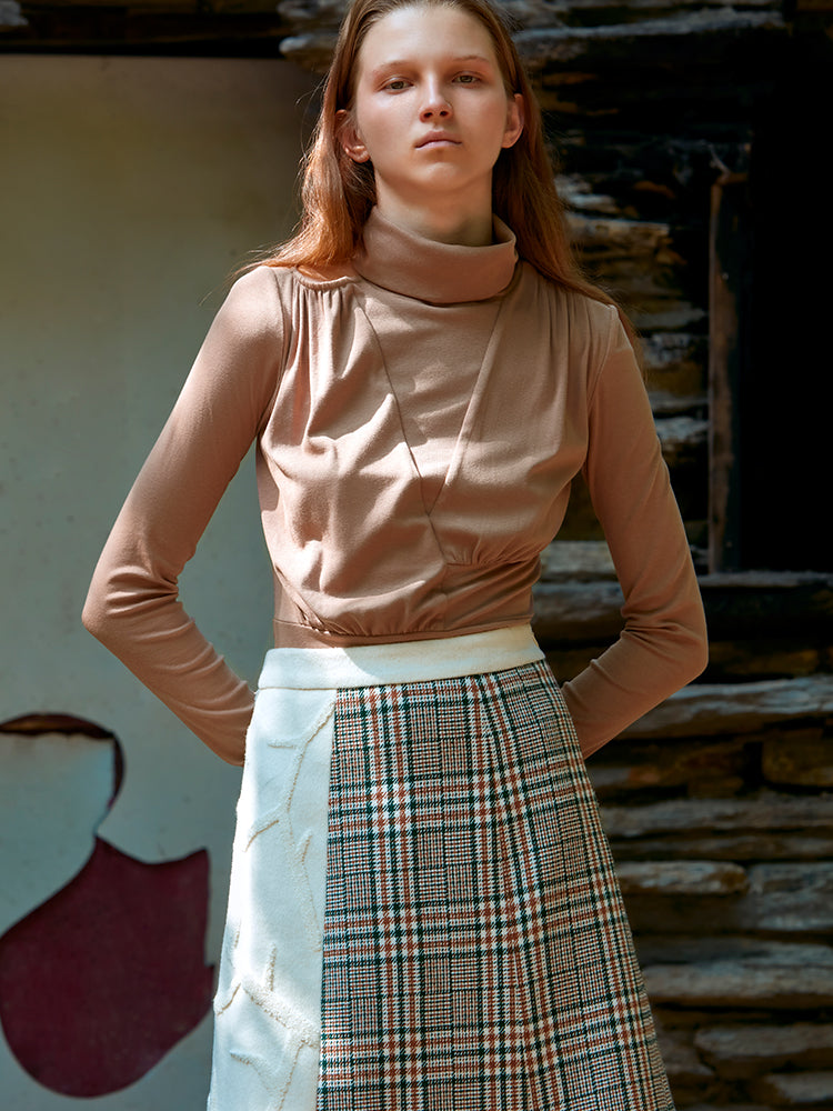 EMBROIDERED PLAID SKIRT