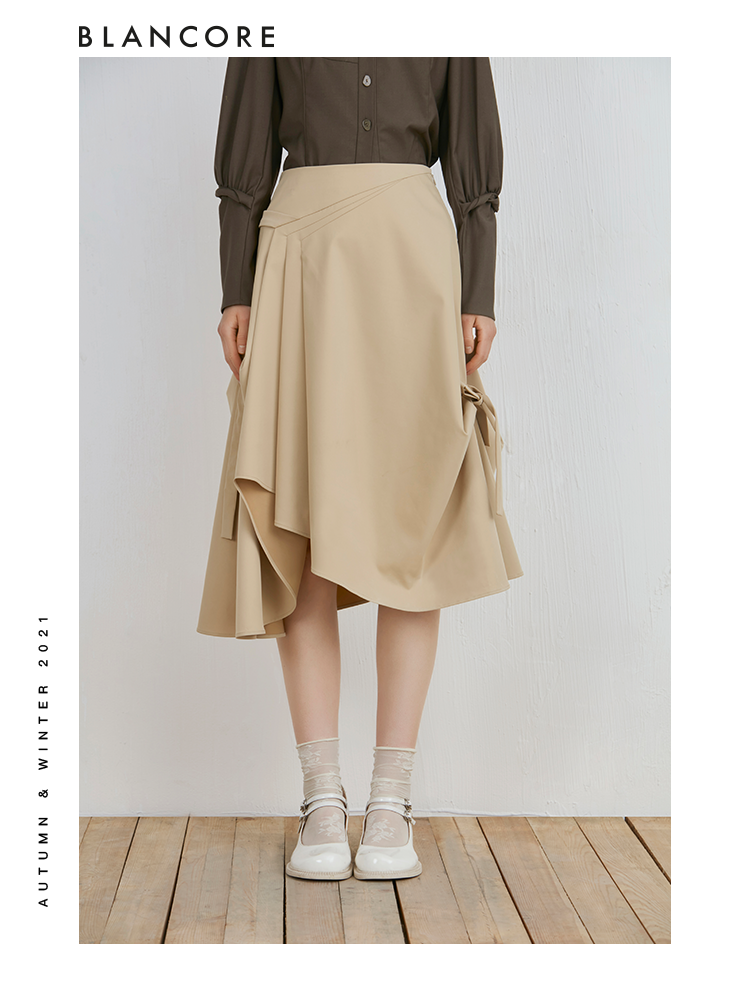 Khaki Asymmetrical Skirt With Bowtie Detail