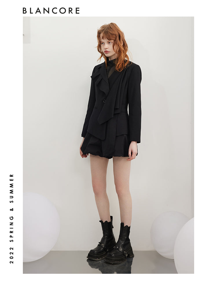 Asymmetrical Blazer With Ruffle
