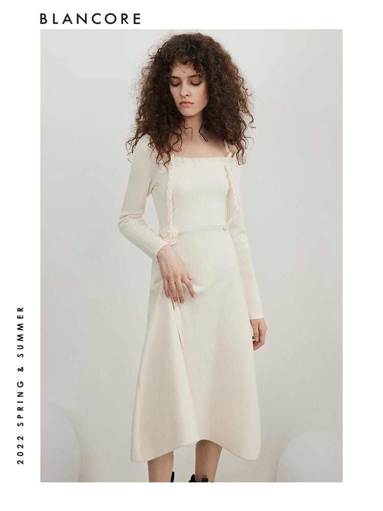 Drawstring Knitted Wool Dress