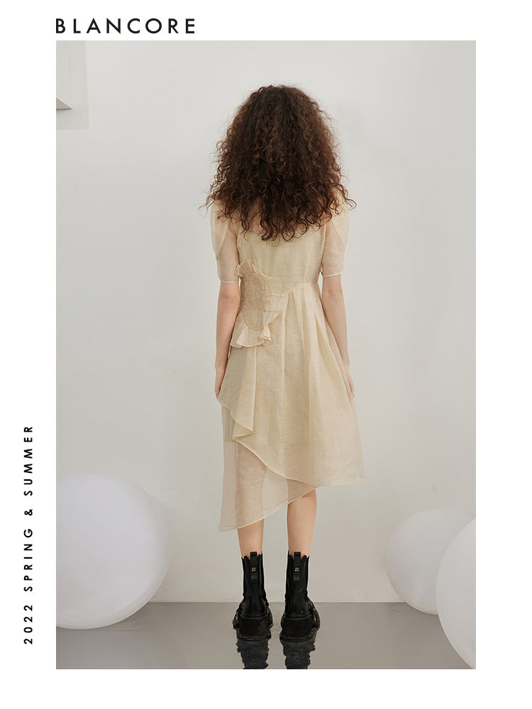 Two-Piece Wrapped Mesh Dress with waist detail