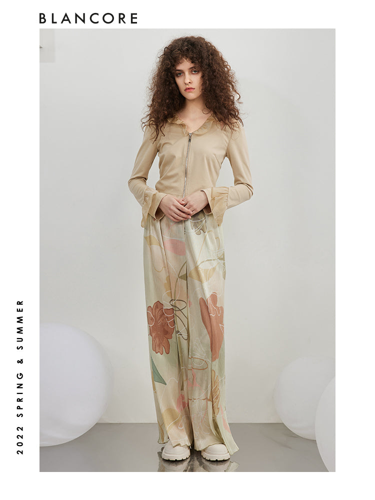 Printed Pleated Trousers