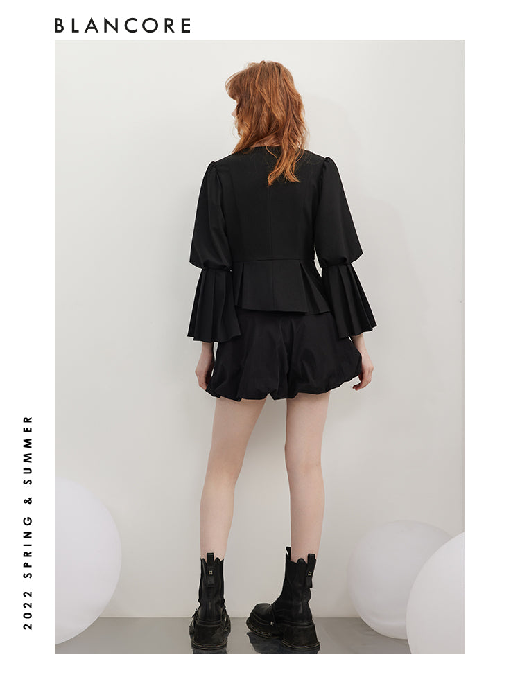 Asymmetrical Wrapped Top With Puff Sleeves