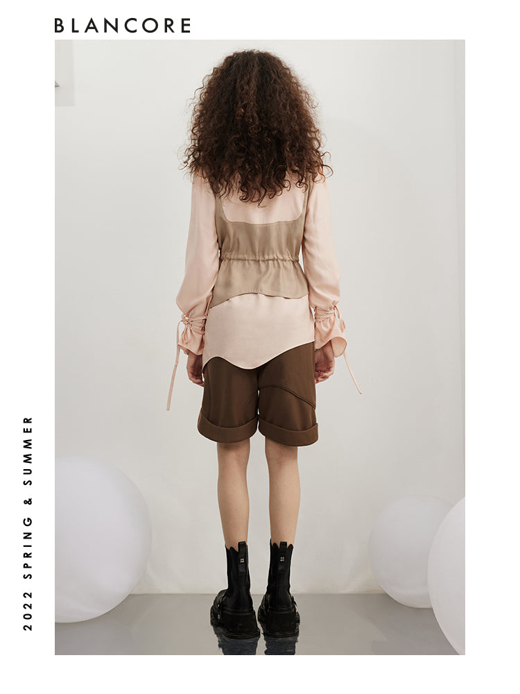 Vintage Drawstring Color Block Shirt