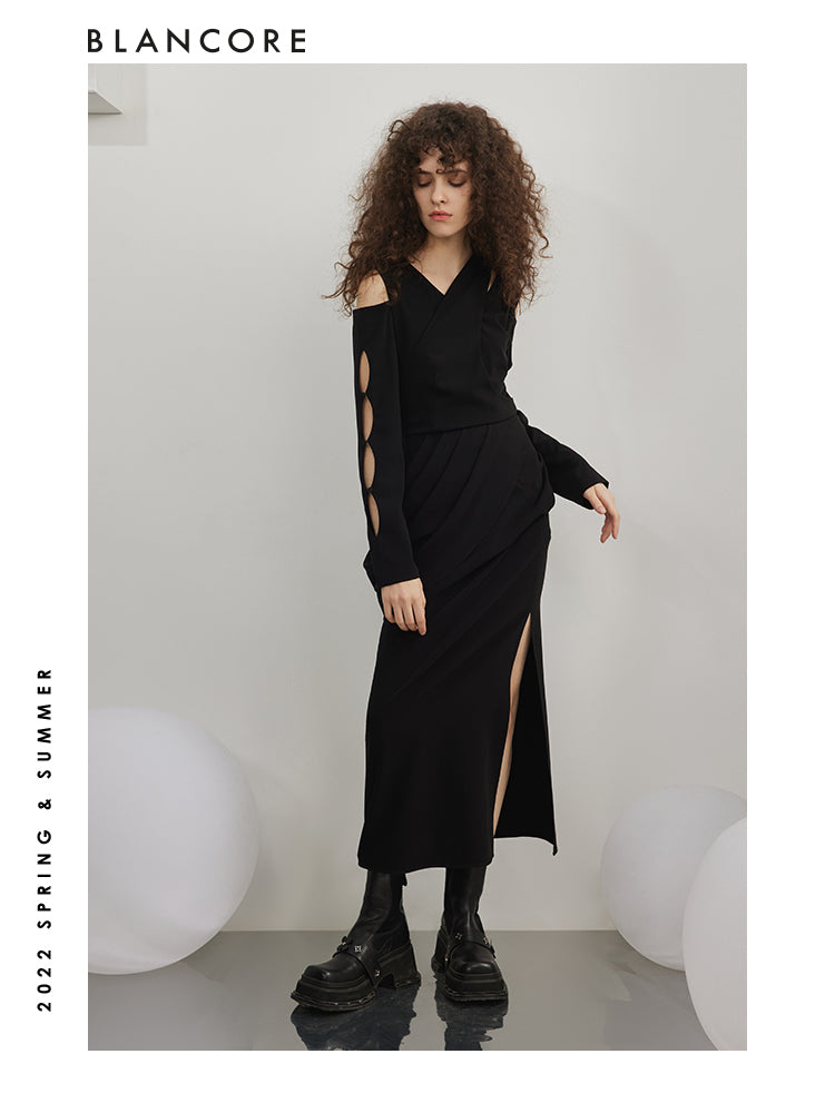 Asymmetrical Hollow-Out Slit Dress