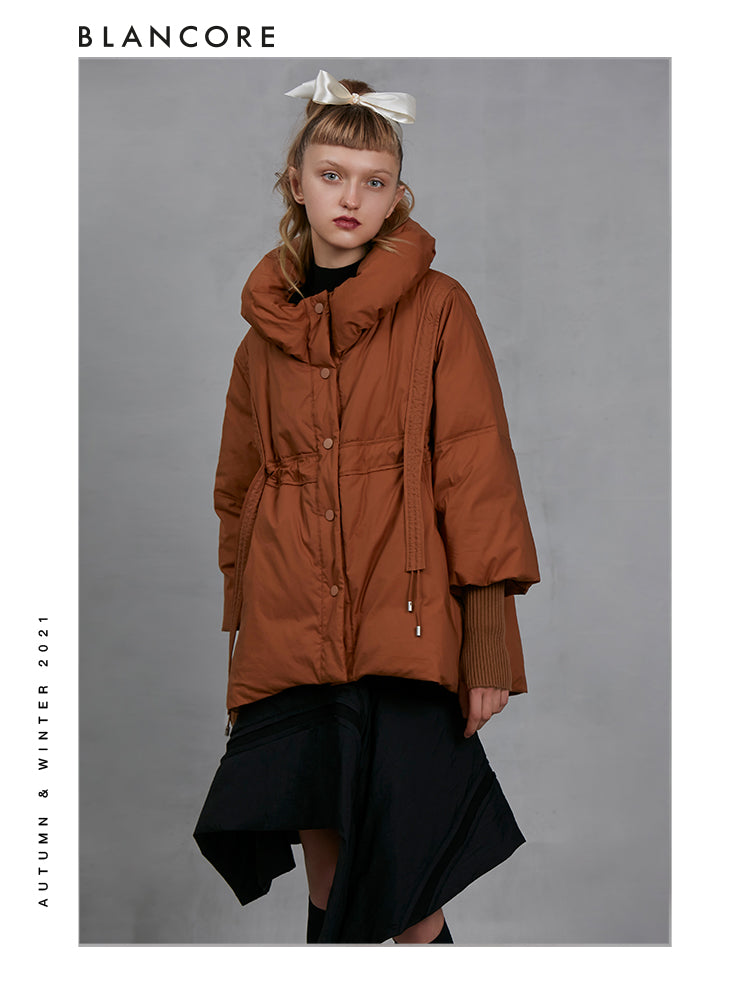 Cocoon Slim Waist Down Puffer With Bubble Collar
