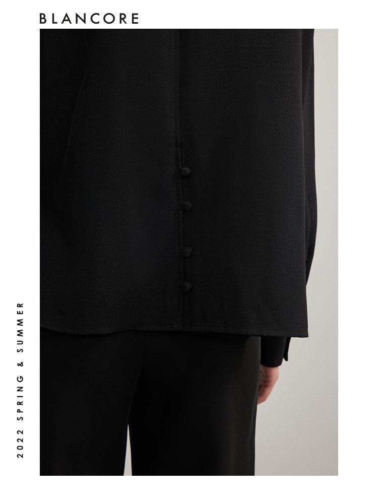 Black Asymmetrical Pleated Blouse