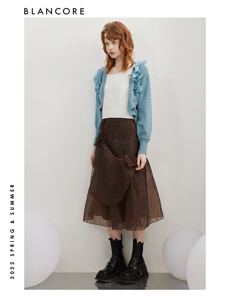 Asymmetrical Mesh Paneled Drawstring Cardigan