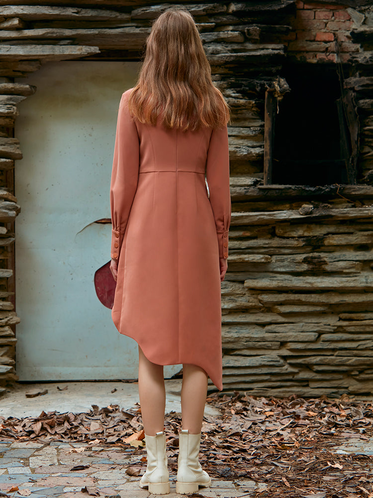 WRAPPED ASYMMETRIC STAND COLLAR DRESS
