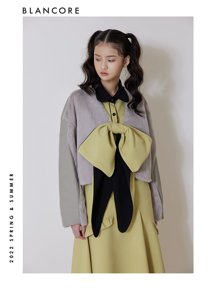 CROPPED FUR PANELED COAT