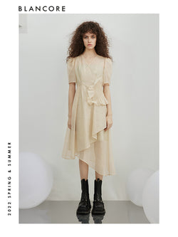 Two-Piece Wrapped Mesh Dress with waist detail