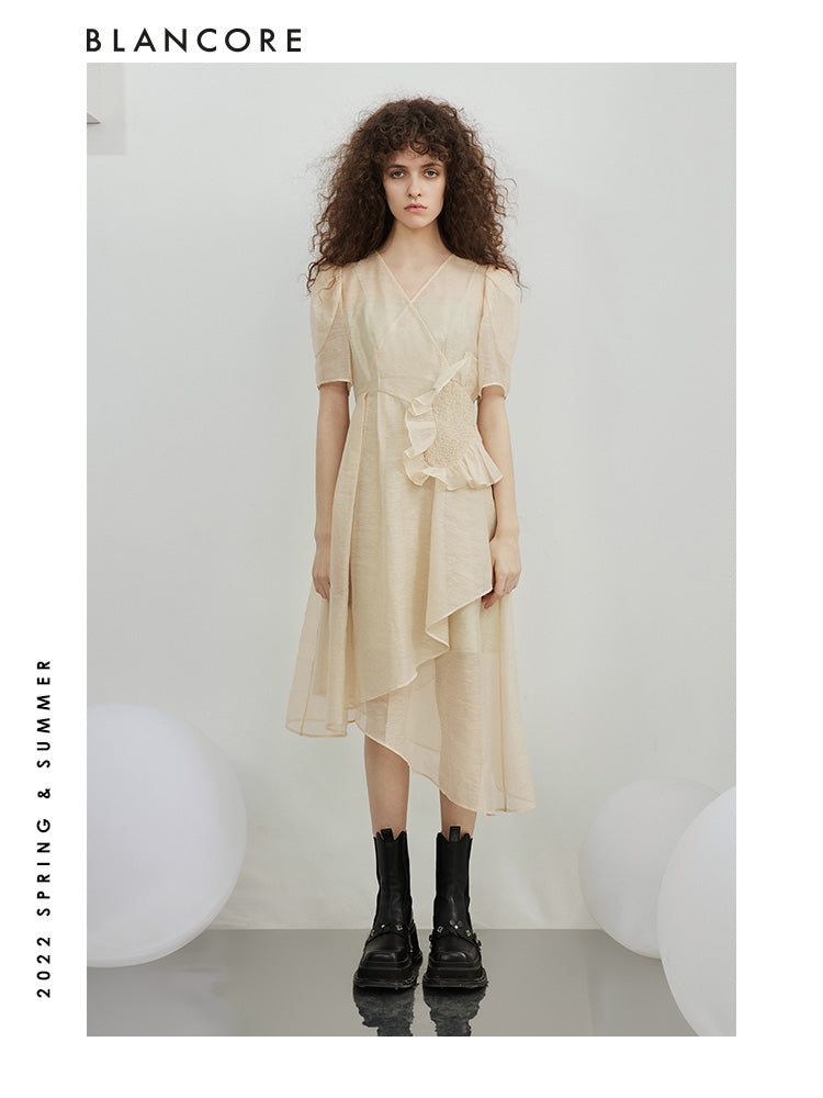 Two-Piece Wrapped Mesh Dress with waist detail
