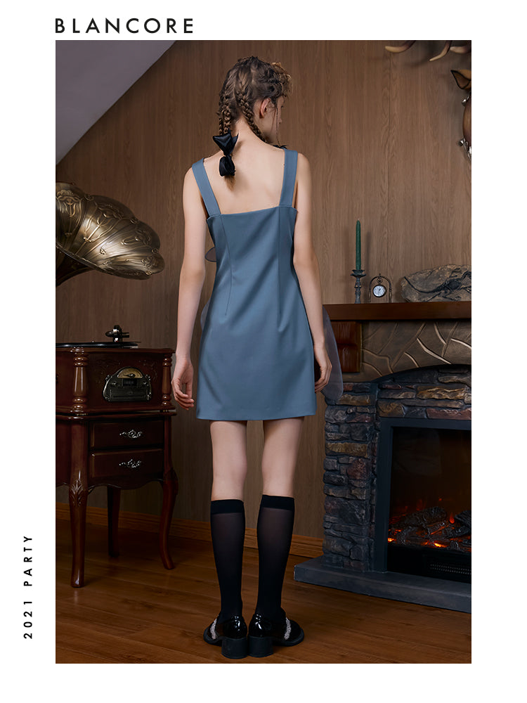 Color Block Off-Shoulder Dress With Mesh Detail (2-piece set)
