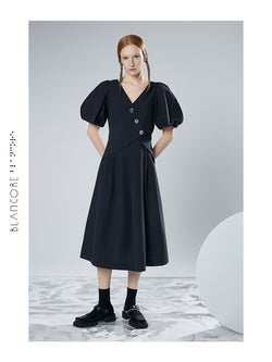 PUFF SLEEVES A-SHAPE DRESS