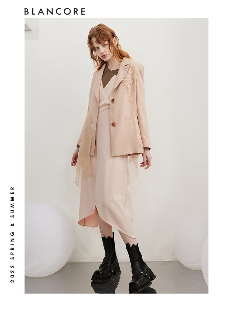 Asymmetrical Mesh Paneled Blazer