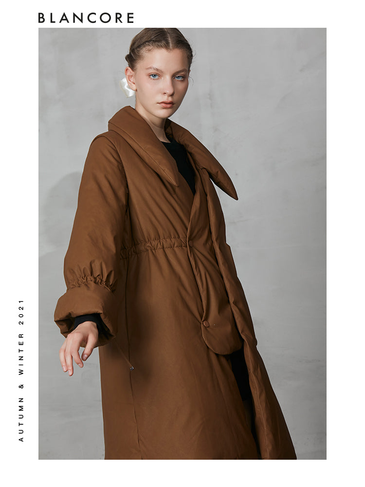 Asymmetrical Leather Down Puffer With Sleeve Detail