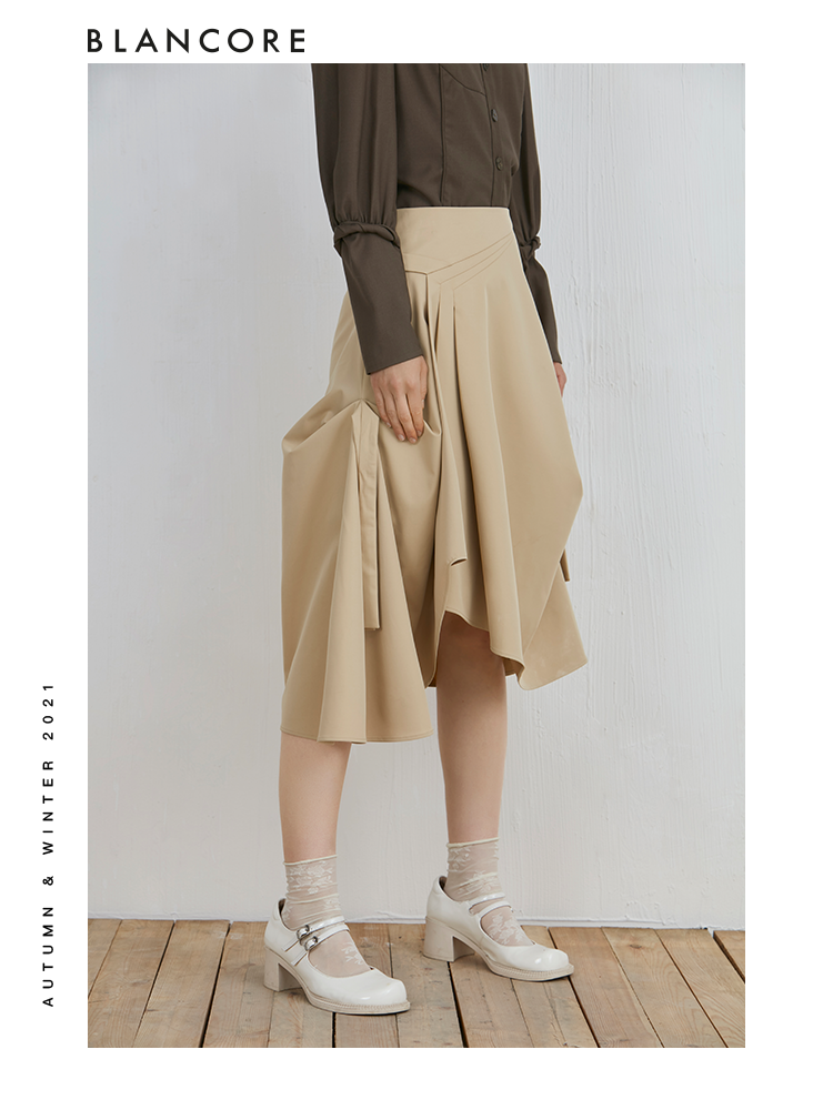 Khaki Asymmetrical Skirt With Bowtie Detail