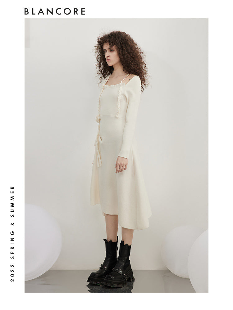 Drawstring Knitted Wool Dress