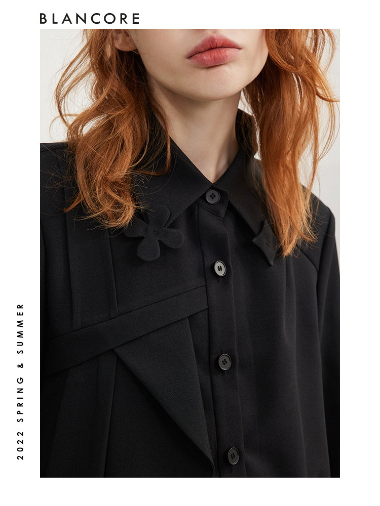 Black Asymmetrical Pleated Blouse