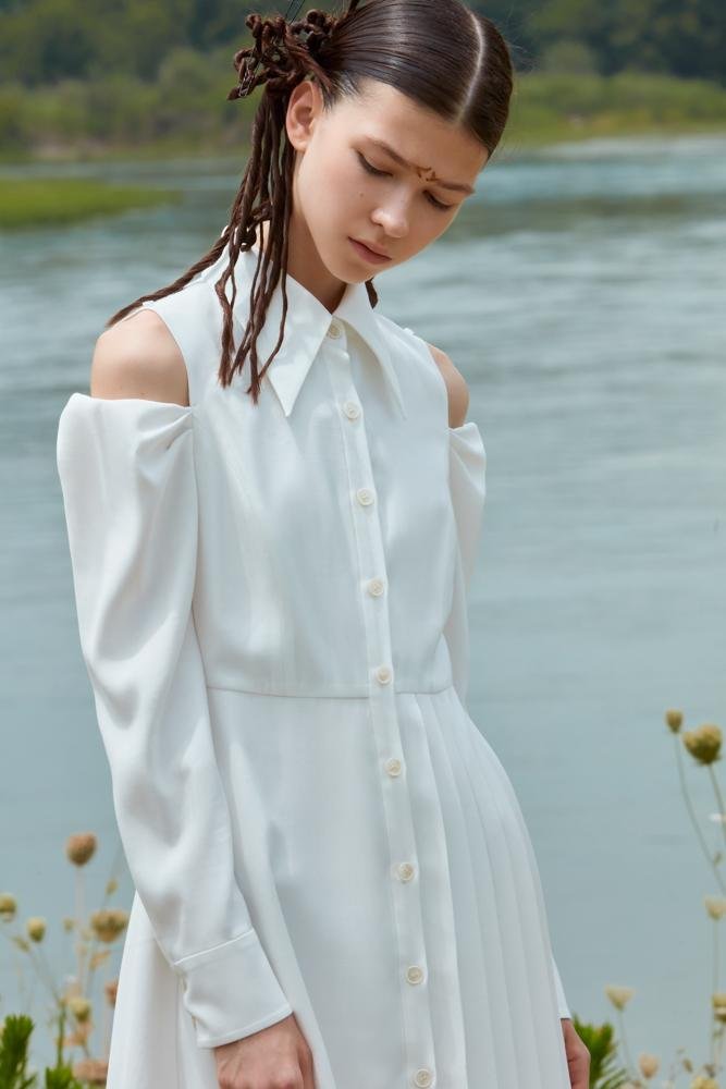 ASMMETRIC SHIRT DRESS - BLANCORE
