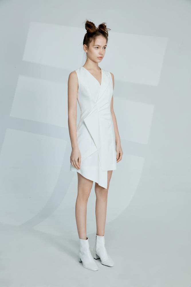 Asymmetric Blazer Ruching Dress - BLANCORE