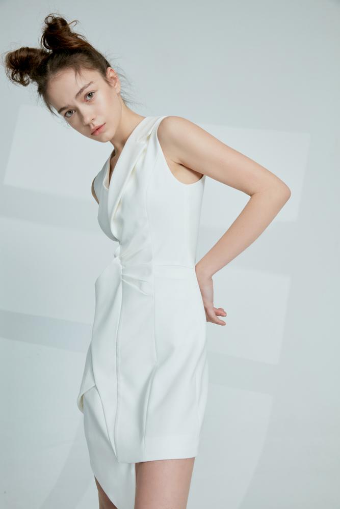 Asymmetric Blazer Ruching Dress - BLANCORE