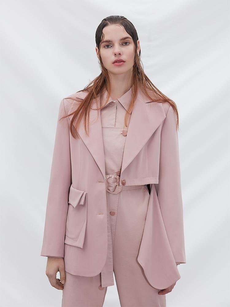 Asymmetric Blazer with Detachable Hem - BLANCORE