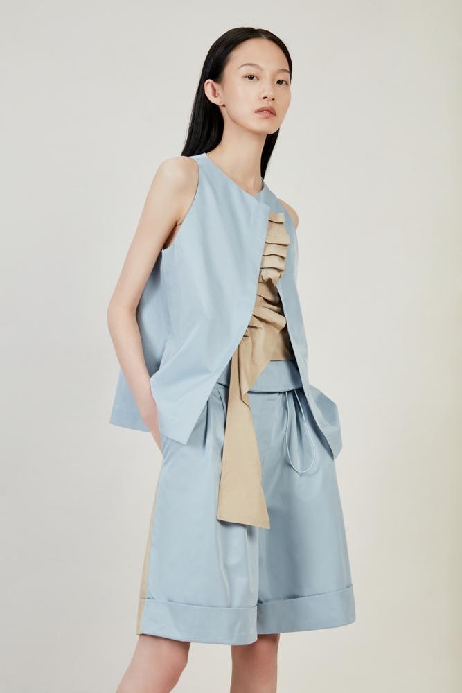 Asymmetric Color Block Suit Shorts - BLANCORE