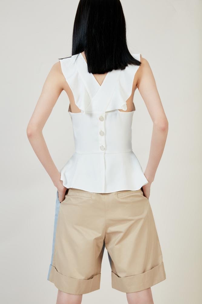 Asymmetric Color Block Suit Shorts - BLANCORE