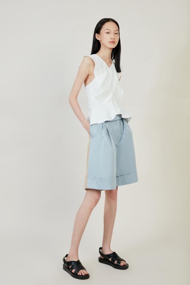 Asymmetric Color Block Suit Shorts - BLANCORE