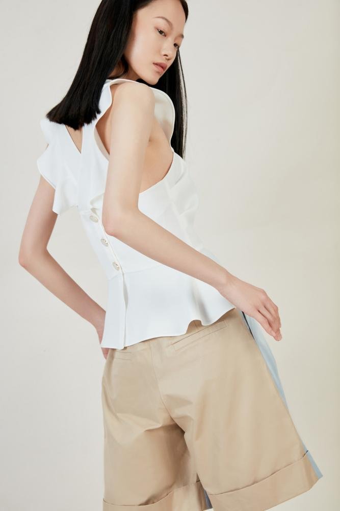 Asymmetric Color Block Suit Shorts - BLANCORE
