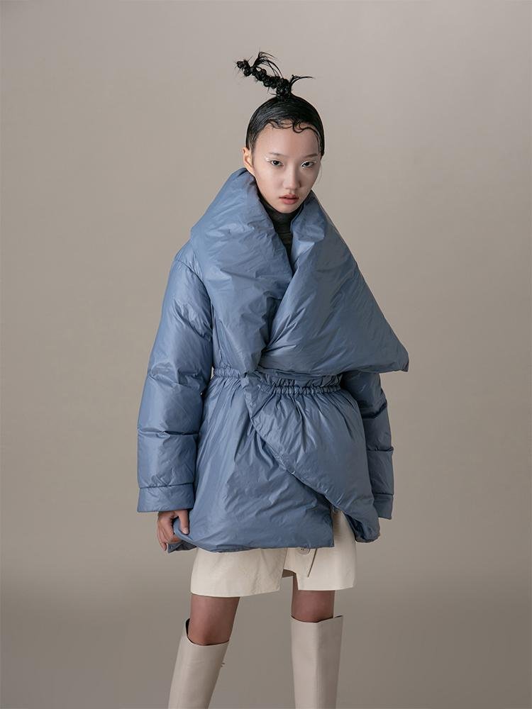 Asymmetric Lapel Puffer Jacket - BLANCORE