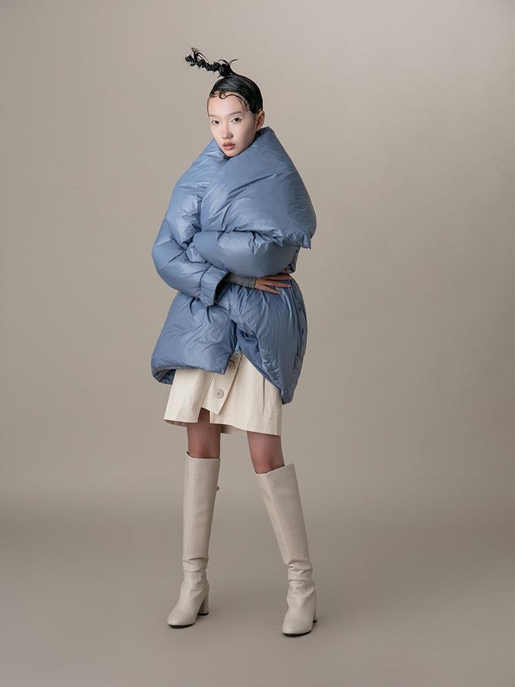 Asymmetric Lapel Puffer Jacket - BLANCORE