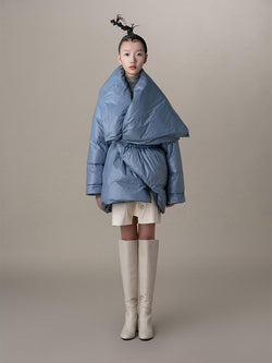 Asymmetric Lapel Puffer Jacket - BLANCORE