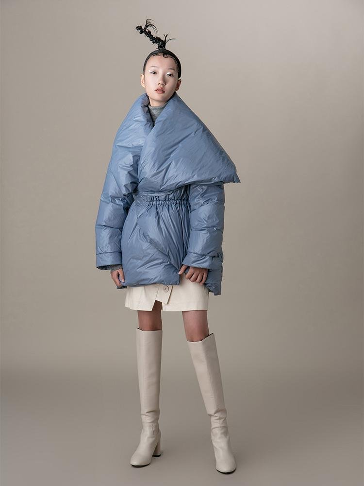Asymmetric Lapel Puffer Jacket - BLANCORE
