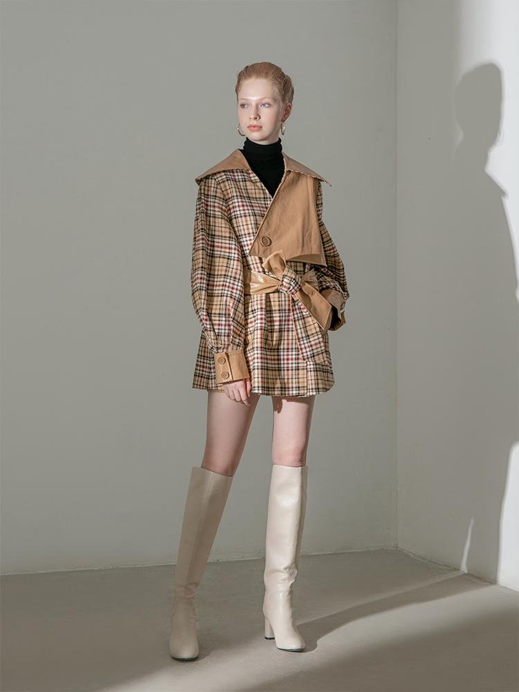 Asymmetric Leather Panel Trench Coat - BLANCORE