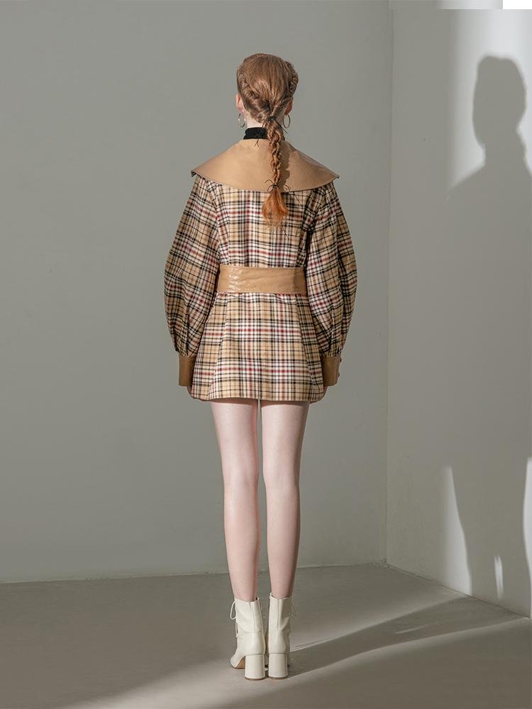 Asymmetric Leather Panel Trench Coat - BLANCORE