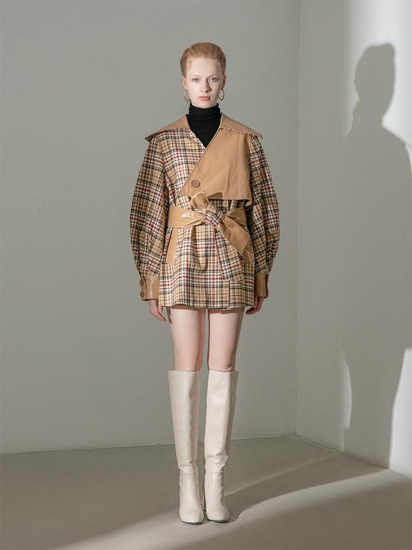 Asymmetric Leather Panel Trench Coat - BLANCORE