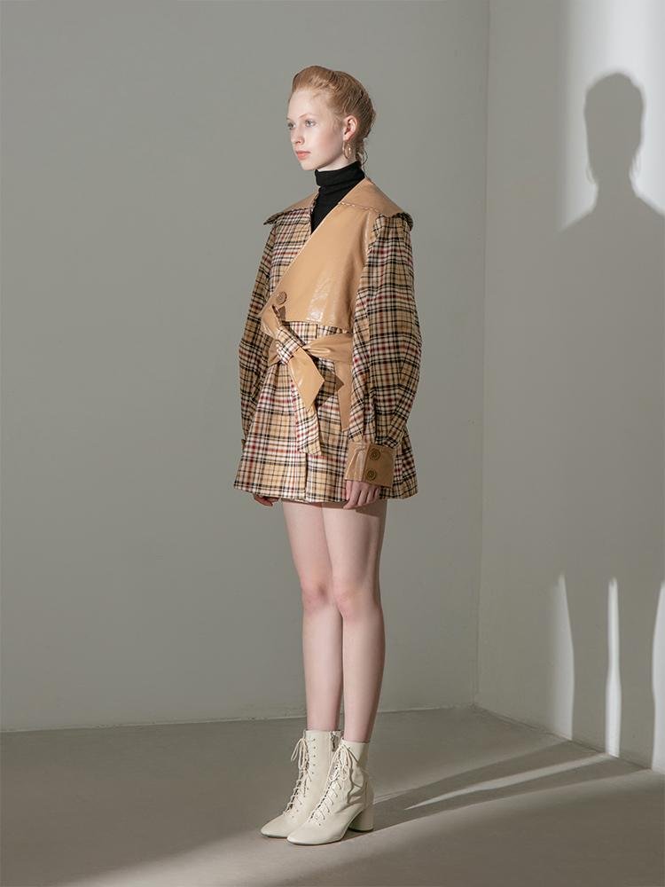 Asymmetric Leather Panel Trench Coat - BLANCORE