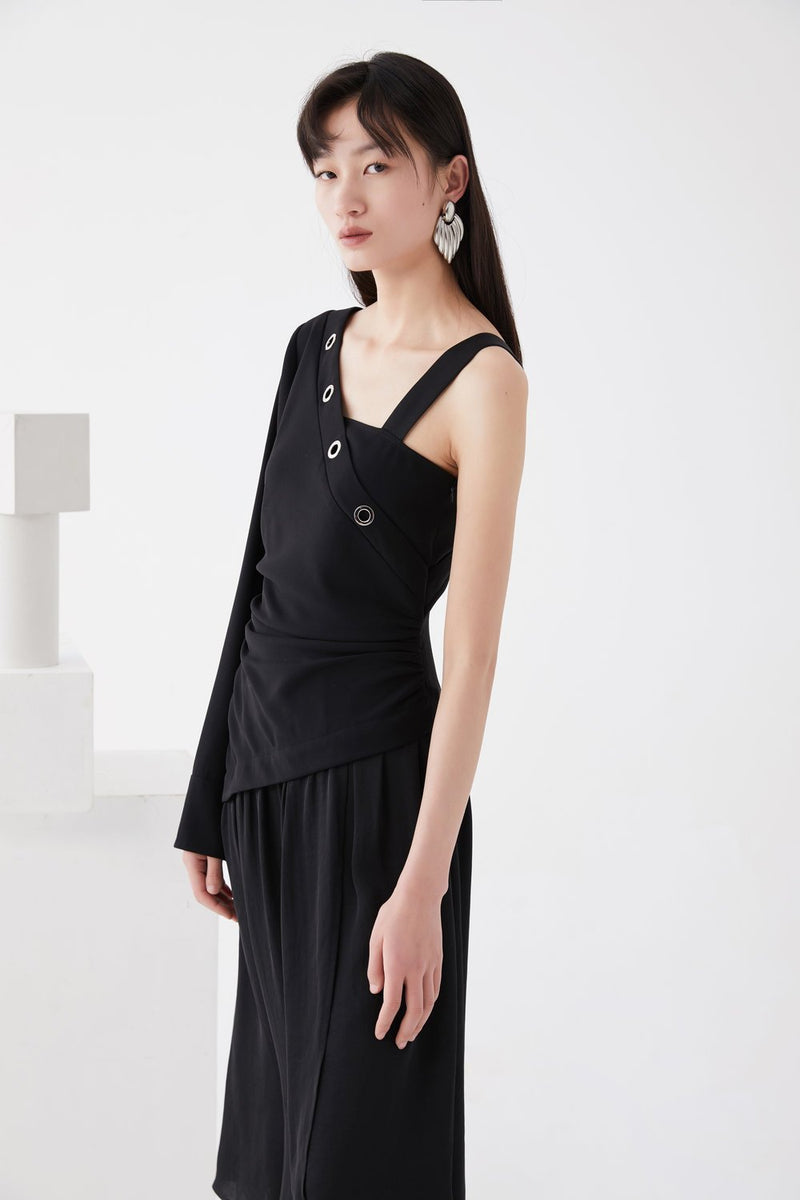 Asymmetric One Shoulder Ruching Dress - BLANCORE
