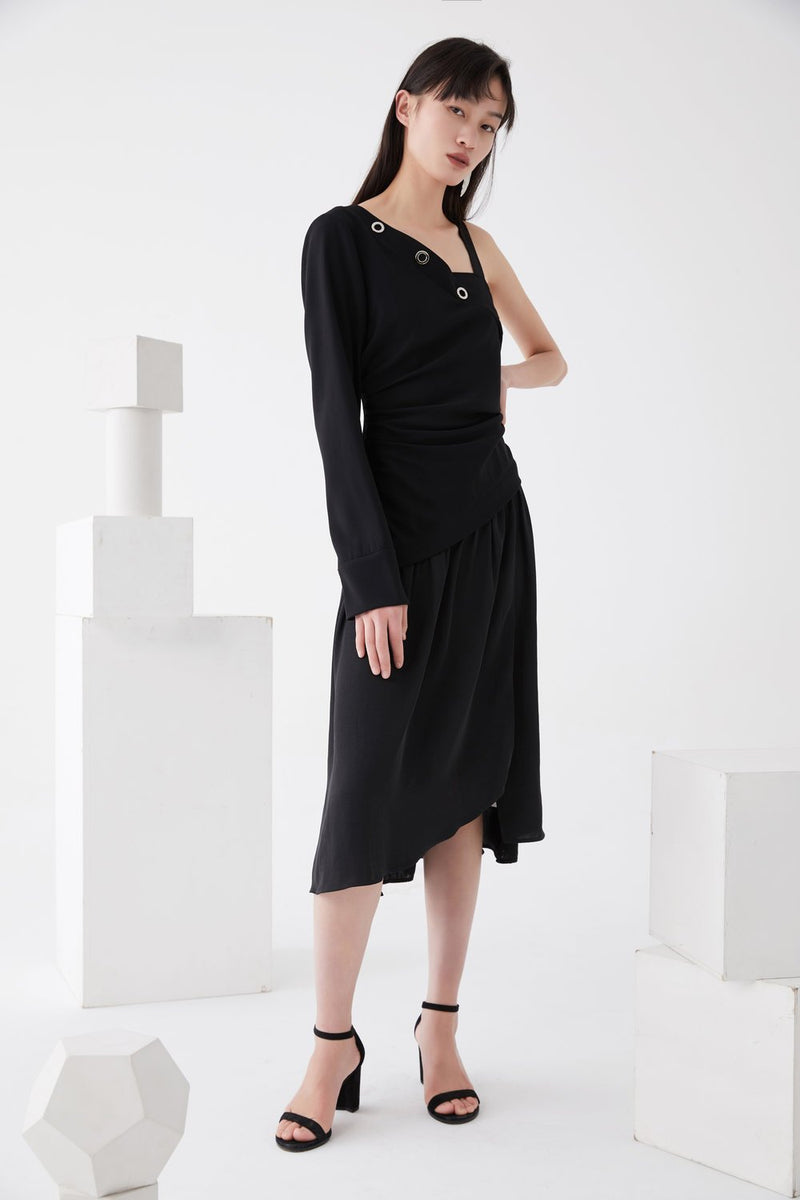 Asymmetric One Shoulder Ruching Dress - BLANCORE