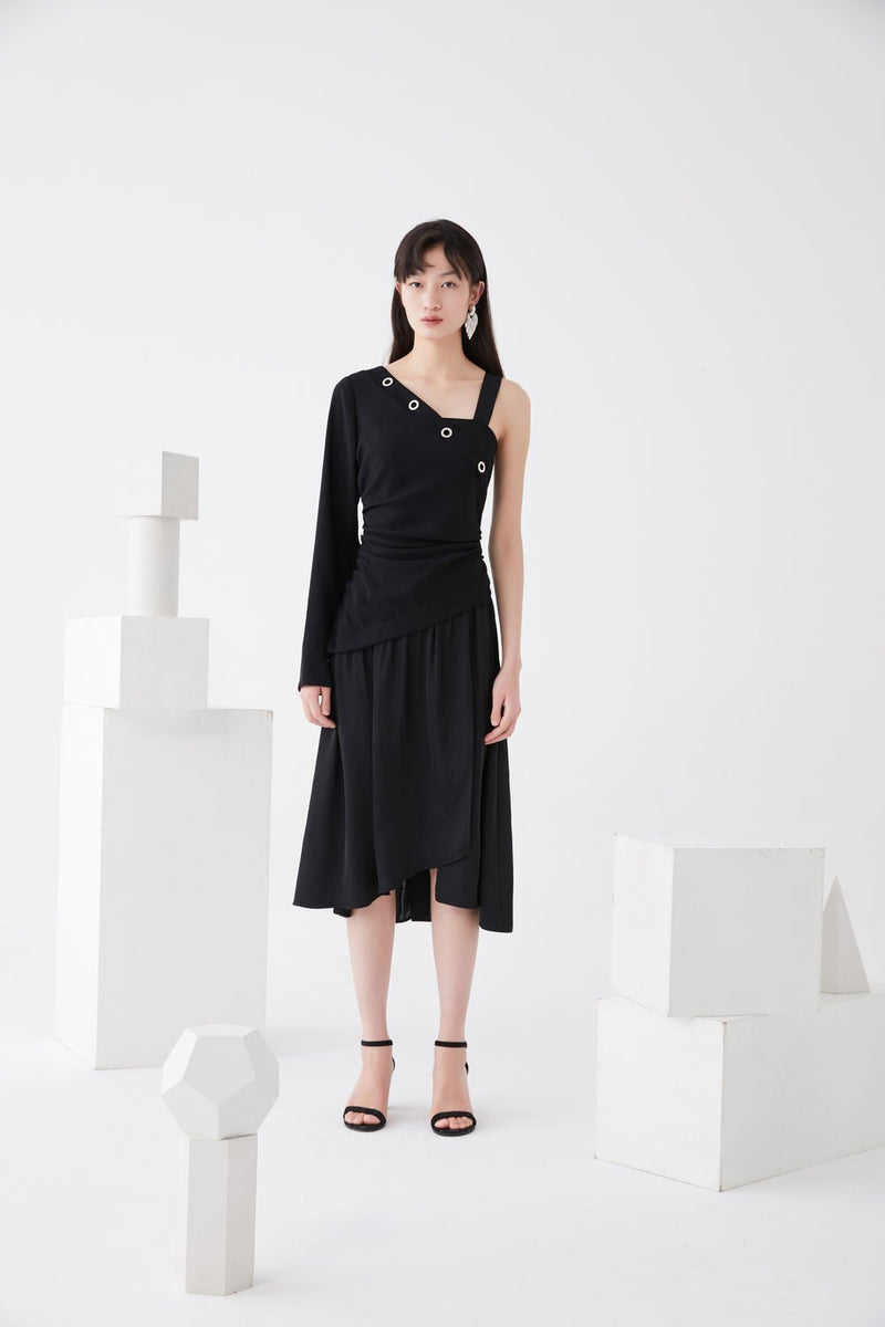 Asymmetric One Shoulder Ruching Dress - BLANCORE