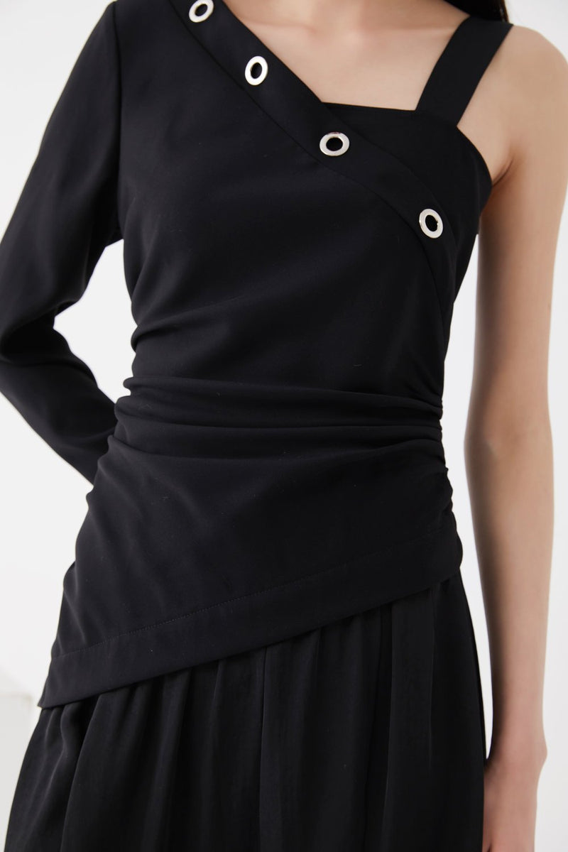 Asymmetric One Shoulder Ruching Dress - BLANCORE