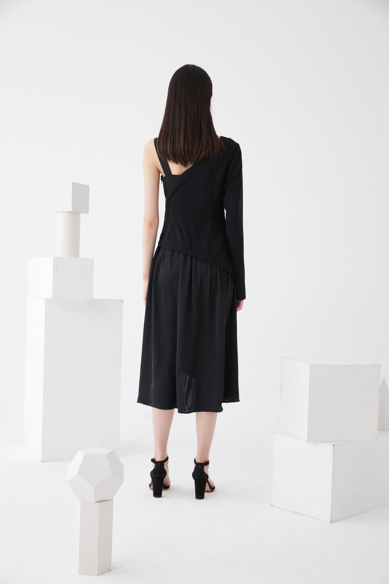 Asymmetric One Shoulder Ruching Dress - BLANCORE