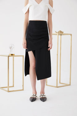 Asymmetric Ruching Skirt - BLANCORE