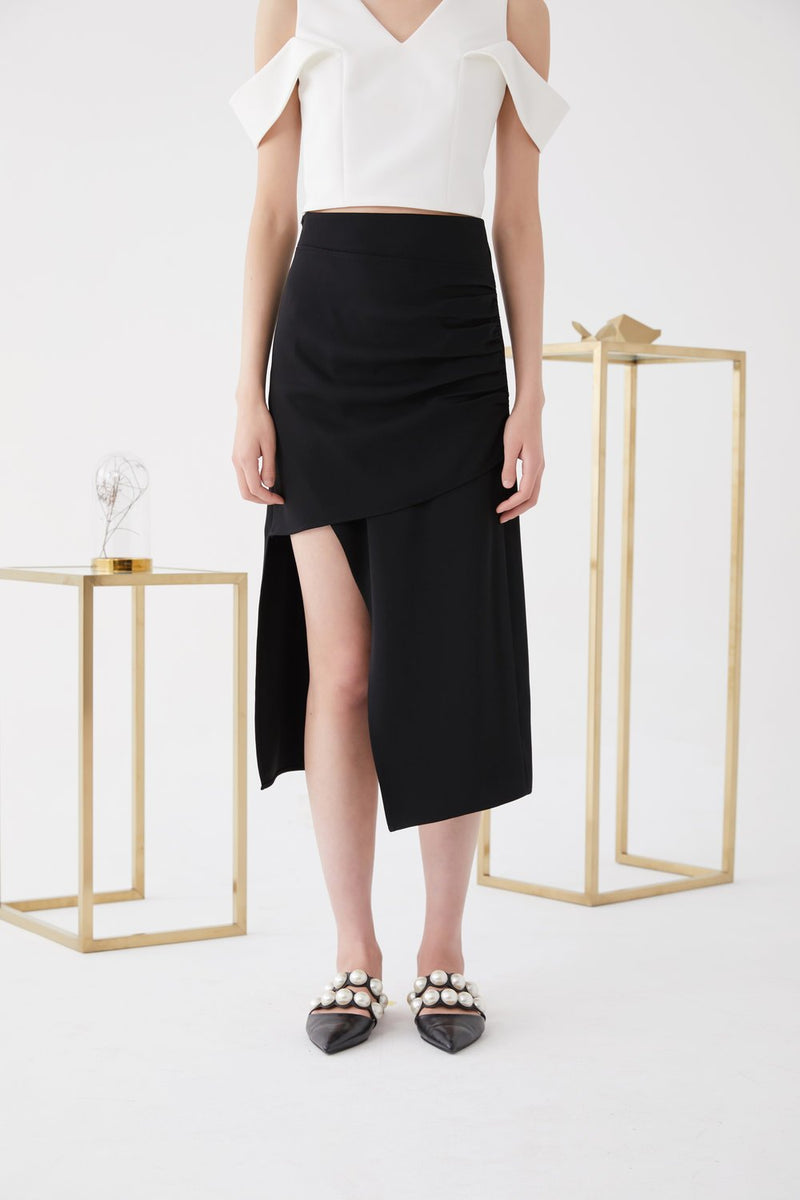 Asymmetric Ruching Skirt - BLANCORE