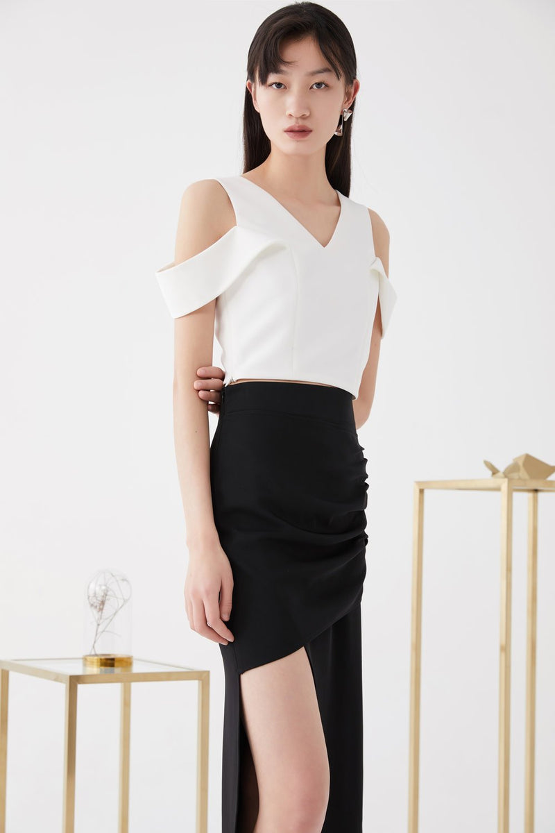 Asymmetric Ruching Skirt - BLANCORE