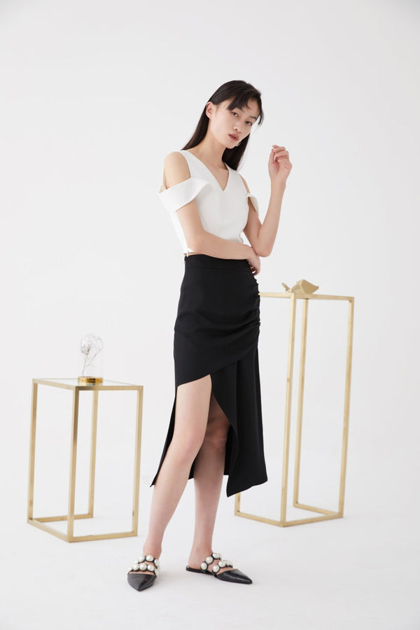 Asymmetric Ruching Skirt - BLANCORE