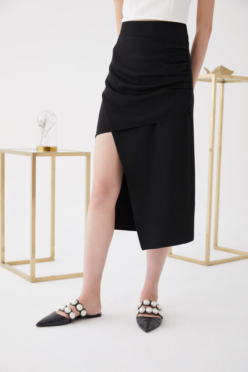Asymmetric Ruching Skirt - BLANCORE