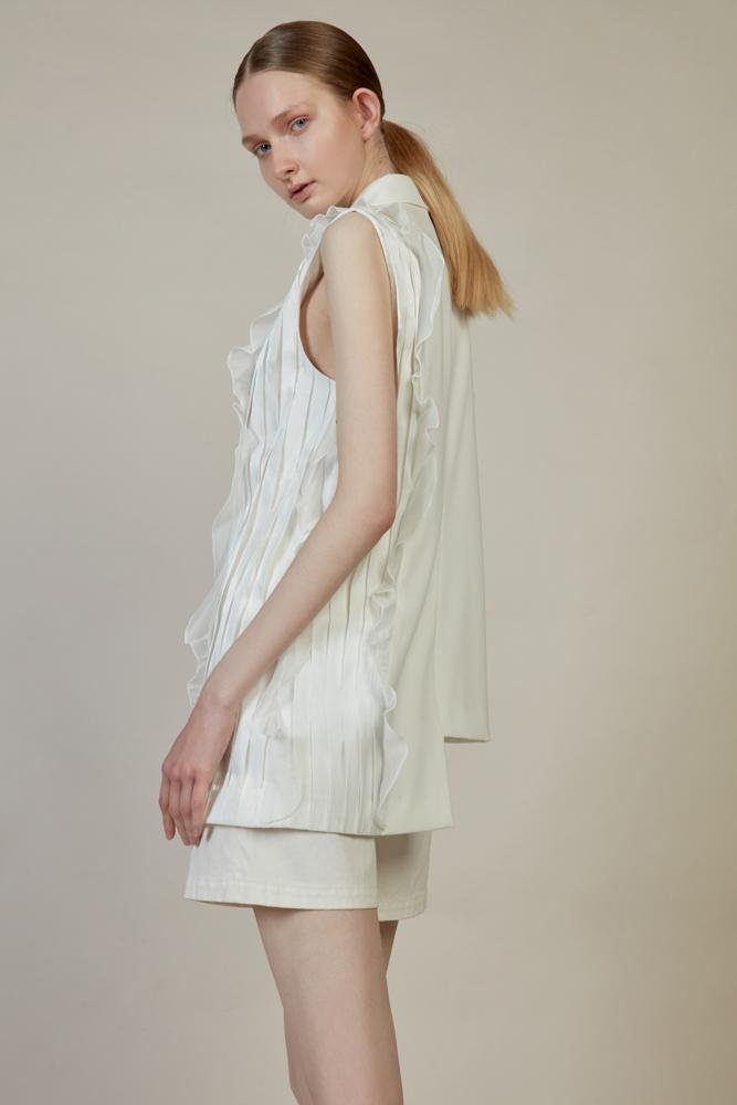 Asymmetric Ruffle Vest - BLANCORE